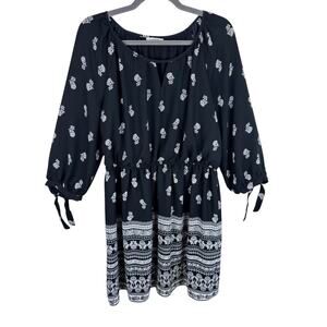 Maurices Black White Floral Print 3/4 Balloon Sleeve Lightweight Short Dress XL